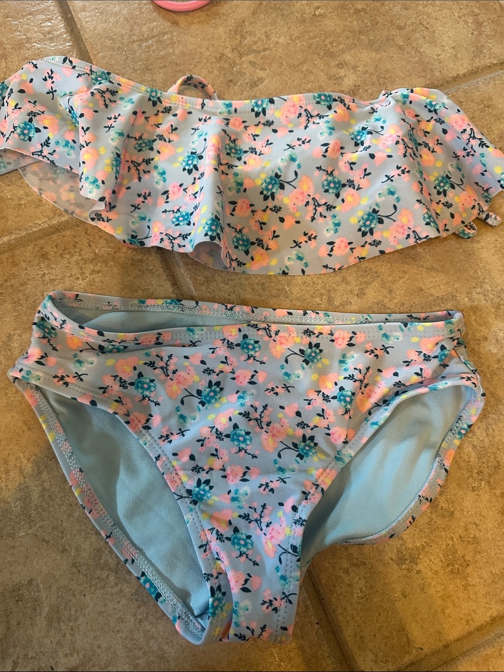 Art class. Girls Light Blue Floral Ruffle Bikini Set - Kids Swim. 7/8.
